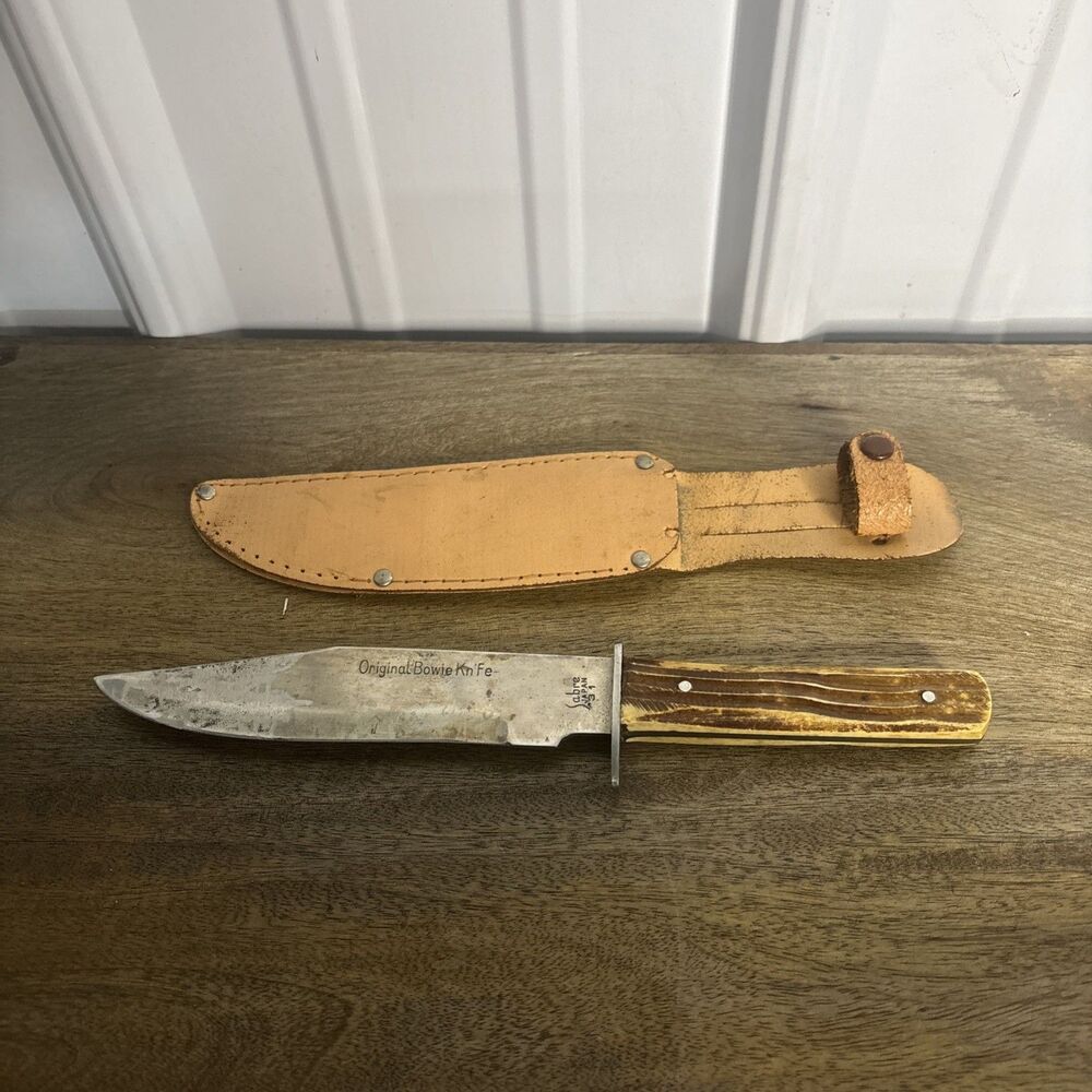 Vintage Sabre 31 Original Bowie Hunting Knife w/ Leather Sheath Japan